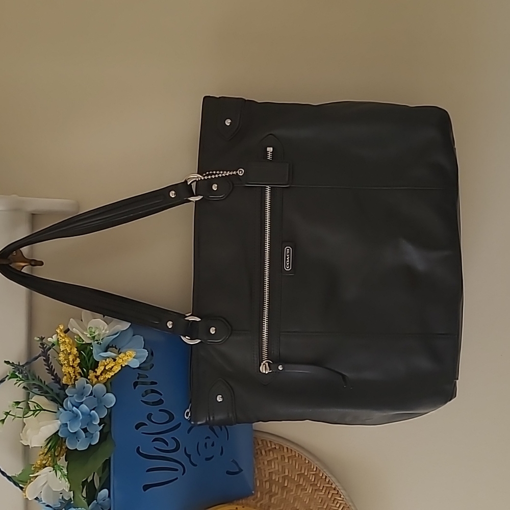 Coach "Emma Daisy" Black Leather Large Tote Bag - #F23973